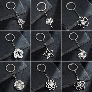 Stainless Steel Flower Keychain Hollow Rose Dandelion Pendant Minimalist Metal Key Ring Bag Charm