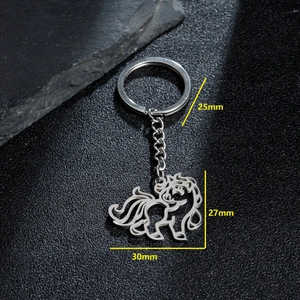 Cartoon unicorn hollow stainless steel keychain with silver metal pendant and chain