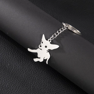 Porte-Clés Silhouette Chien Chihuahua Acier Inoxydable Poli Pendentif Animal Pour Sac Voiture Cadeau Minimaliste