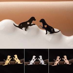 Cute Dog Stud Earrings Stainless Steel With Hollow Heart Design Simple Fashion Polished Animal Jewelry For Women Girls