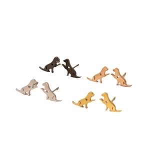 Minimalist puppy dog stud earrings set with hollow heart in black, rose gold, silver and gold