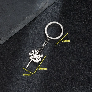 Porte-clés avec pendentif pissenlit en acier inoxydable poli, anneau 25mm et chainette