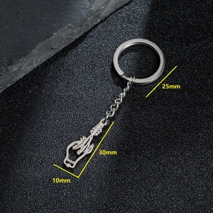 Stainless steel keychain with finger heart pendant and size dimensions of 25mm and 30mm