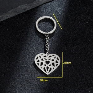 Minimalist stainless steel hollow heart keychain with silver pendant dimensions 30x28mm