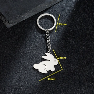 Porte-clés lapin mignon en acier inoxydable pour sacs avec anneau de 25mm et bijou