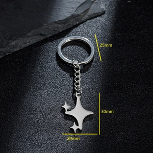Silver star pendant keychain with 25mm ring and geometric minimalist design dimensions