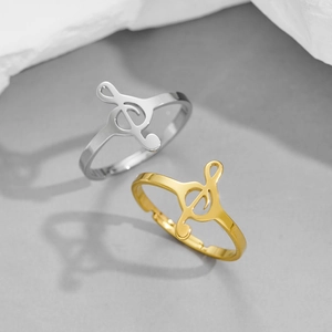 Adjustable music treble clef ring in gold and silver finish minimalist musical jewelry