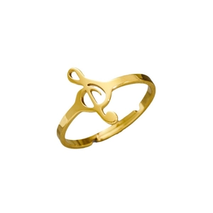 Polished gold musical treble clef open ring in minimalist stainless steel for women