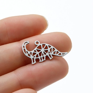 Minimalist silver dinosaur pendant necklace made of stainless steel with a hollow design