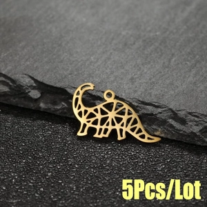 5Pcs set of 18K gold plated stainless steel hollow dinosaur pendants for DIY jewelry