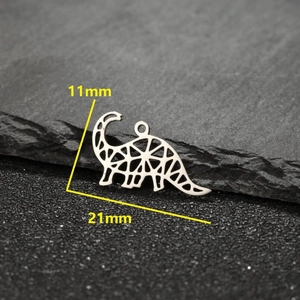 Minimalist hollow stainless steel dinosaur pendant 21x11mm with geometric cutout