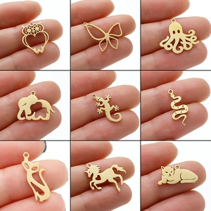 Stainless Steel Animal Charms Pendants For DIY Jewelry Making Hollow Owl Butterfly Elephant Snake Cat Unicorn