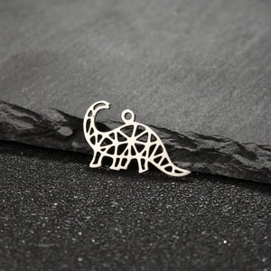 Polished silver stainless steel dinosaur pendant with geometric hollow design