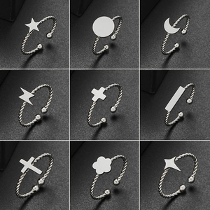 Stainless Steel Adjustable Ring Geometric Star Moon Cross Twisted Rope Open Ring Women Non Fading Minimalist Jewelry