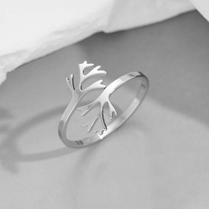 Irregular branch open ring in silver stainless steel with minimalist coral design