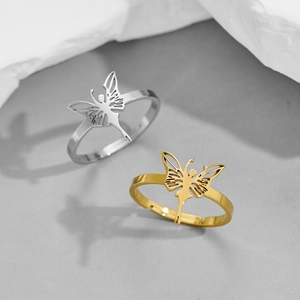 French vintage butterfly fairy angel wing stainless steel rings in gold and silver finish