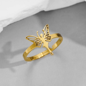 Minimalist gold butterfly open ring with hollow wings and feminine silhouette design