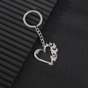 Porte-Clés Cœur Papillon En Acier Inoxydable Anneau Métallique Creux Charme De Sac À La Mode Pour Femmes Filles Cadeau