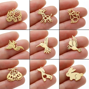 Hollow Animal Pendant Stainless Steel Geometric Elephant Fox Giraffe Phoenix Hummingbird Charm For DIY Jewelry Making