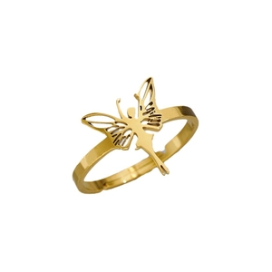 Adjustable golden open ring featuring an intricate hollow butterfly fairy wing design