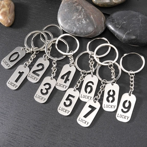 Stainless Steel Lucky Number Keychain Hollow Out Arabic Numerals 0-9 Lucky Letter Engraved Keyring Minimalist Gift