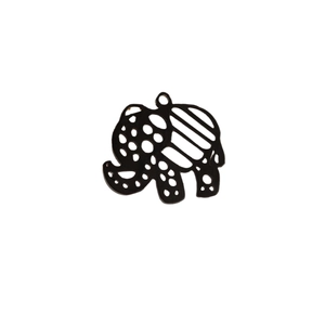 Black hollow elephant charm set with polka dot and stripe patterns for DIY jewelry
