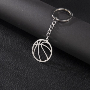 Porte-clés Basket-ball en Acier Inoxydable Argent Métal Pendentif Sportif Rond Géométrique Anneau Porte-clés Homme Femme Fans