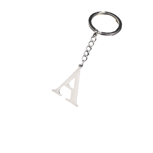 Polished silver stainless steel keychain featuring a large capital letter A pendant