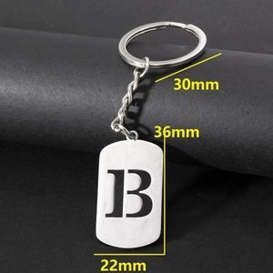Stainless steel alphabet keychain with letter B engraving and polished metal ring