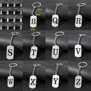 Polished stainless steel letter keychain series from A to Z with rectangular alphabet pendants