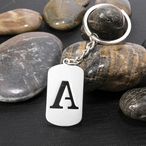 Stainless Steel Alphabet Letter Keychain A-Z Rectangular Tag Silver Tone Minimalist Geometric Bag Pendant Key Ring
