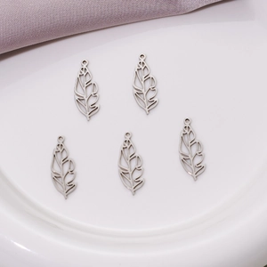 5pcs stainless steel hollow leaf pendants with intricate vein texture for DIY jewelry