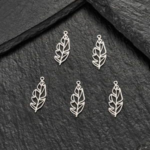5pcs set of stainless steel hollow leaf charms for DIY jewelry making in silver finish