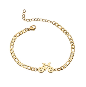 Detail of adjustable gold-plated stainless steel Figaro bracelet with bicycle charm