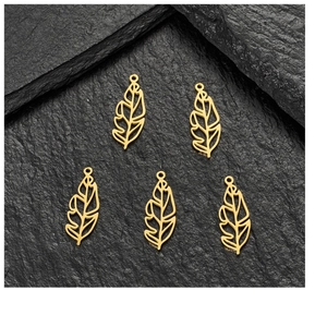5pcs 18K gold plated hollow leaf pendants in stainless steel for DIY jewelry making