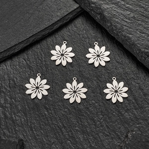 Set of 5 minimalist silver stainless steel flower charms for DIY jewelry making
