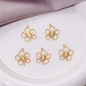 5pcs set of hollow floral pendants in gold finish for DIY necklace jewelry making