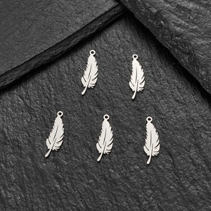 Five mini stainless steel feather pendants for DIY necklace and jewelry making