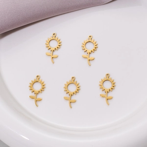 Stainless Steel Sunflower Pendants Hollow Floral DIY Jewelry Making Charms For Women Gold Silver Tone Floral Accessories