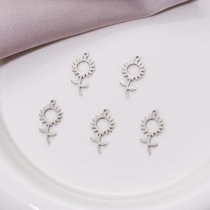 5pcs silver sunflower charms made of stainless steel for DIY jewelry making pendants