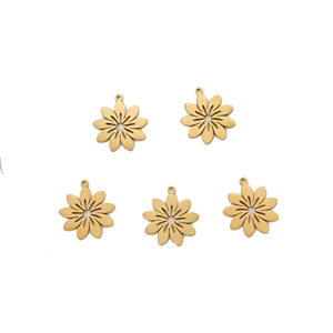 Set of five gold flower shaped stainless steel pendants with mirror polished finish