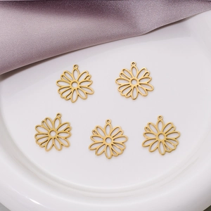 Breloques Fleur Marguerite Creuse Acier Inoxydable Plqué Or 18K DIY Fabrication De Bijoux Pendentifs Pour Colliers Boucles D'oreilles Accessoires Floraux Mode