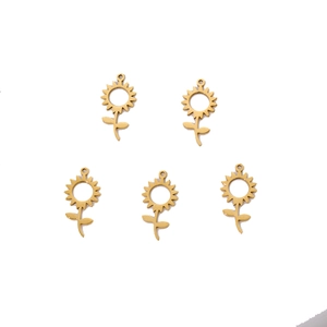 Set of 5 minimalist 18K gold plated stainless steel sunflower pendants for jewelry making