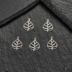 Set of 5 minimalist hollow leaf stainless steel pendants for DIY jewelry making