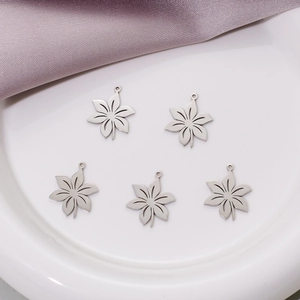 Set of 5 stainless steel maple leaf charms with intricate cutout details for DIY jewelry