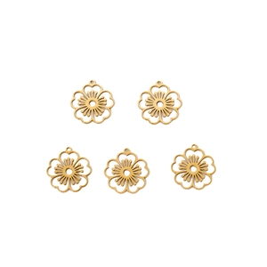 5er-Set goldene Edelstahl-Blumenanhänger hohl für DIY-Schmuckherstellung