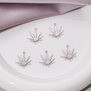 Set of 5 bohemian vintage silver metal palm leaf charms for jewelry making