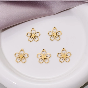 Cherry Blossom Flower Pendants Stainless Steel Gold Plated Hollow DIY Jewelry Making Charms For Women Minimalist Style