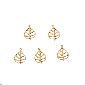 Golden hollow leaf-shaped stainless steel pendants for DIY jewelry making accessories