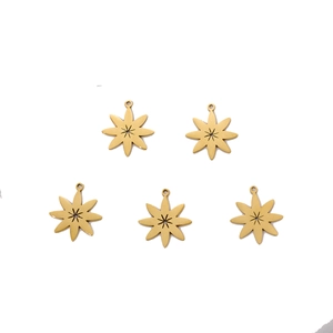 Set of five gold stainless steel eight-pointed star pendants for DIY jewelry making